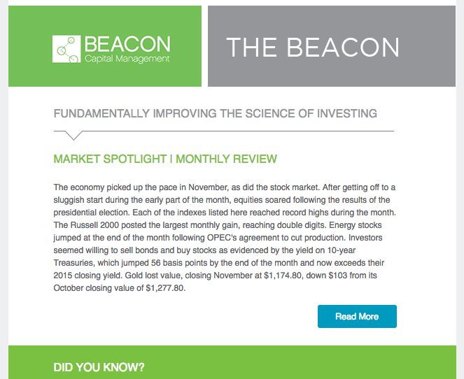 Beacon Capital Management December 2016 Newsletter