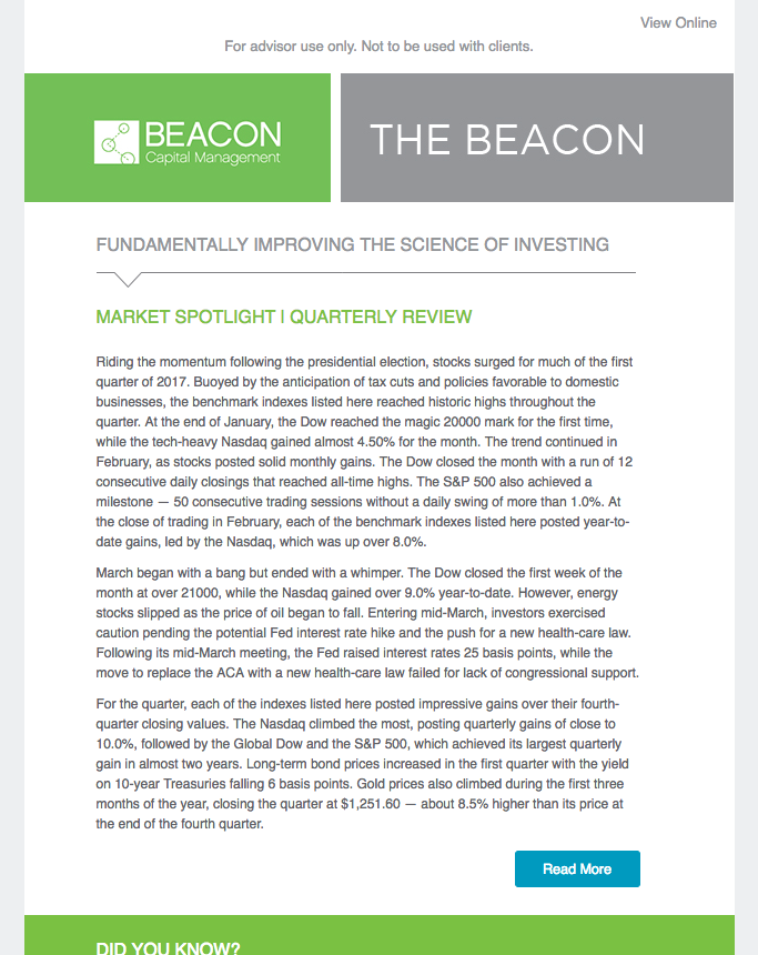 Beacon Capital Management April 2017 Newsletter